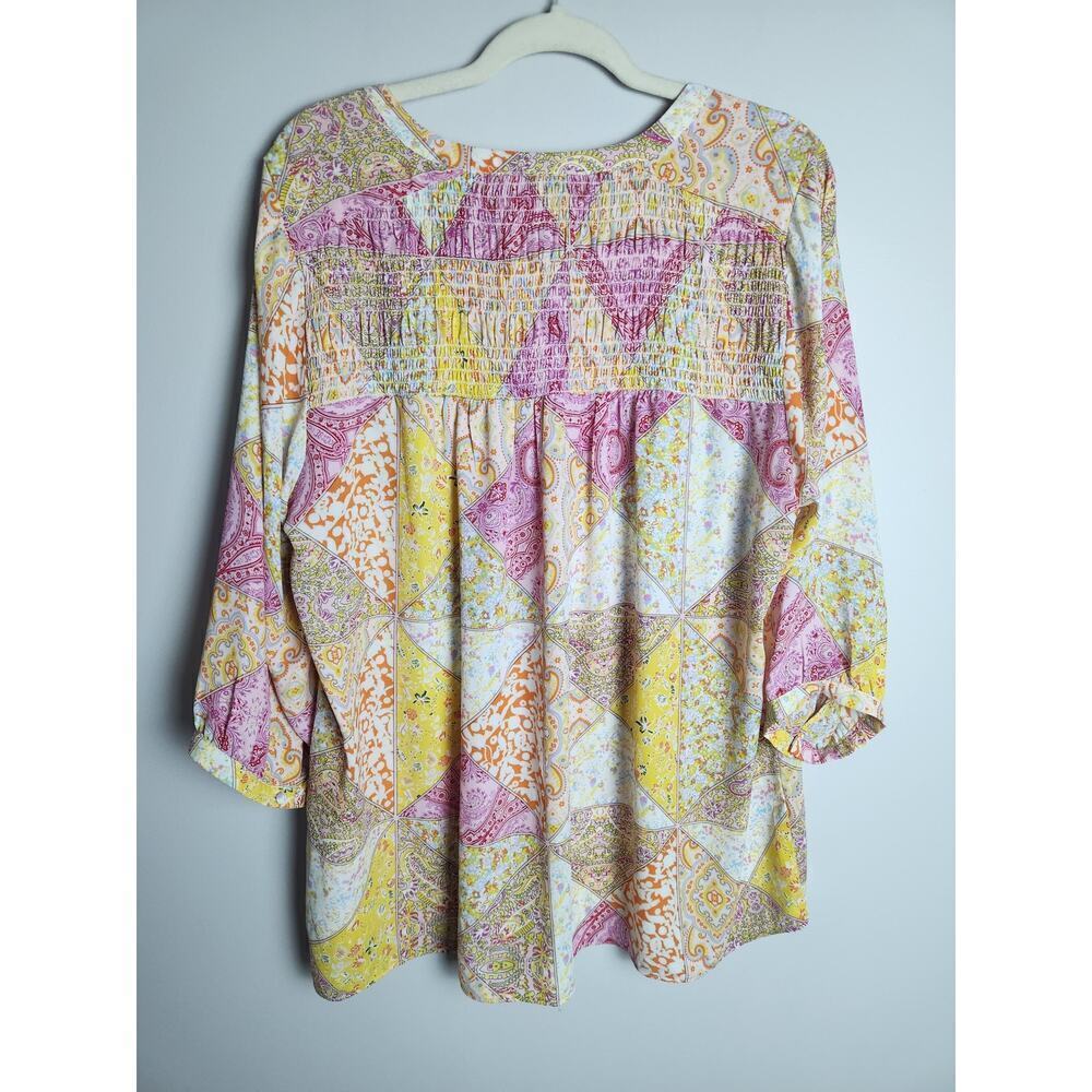 Rose And + Olive Patchwork Button Front Blouse Sz… - image 4